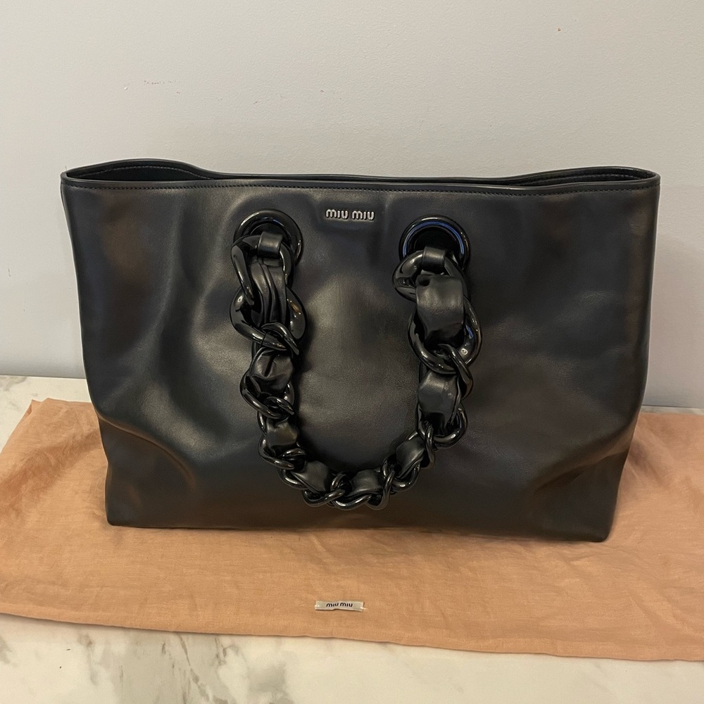 Miu Miu Black Braided Handle Tote - Picture 9 of 9